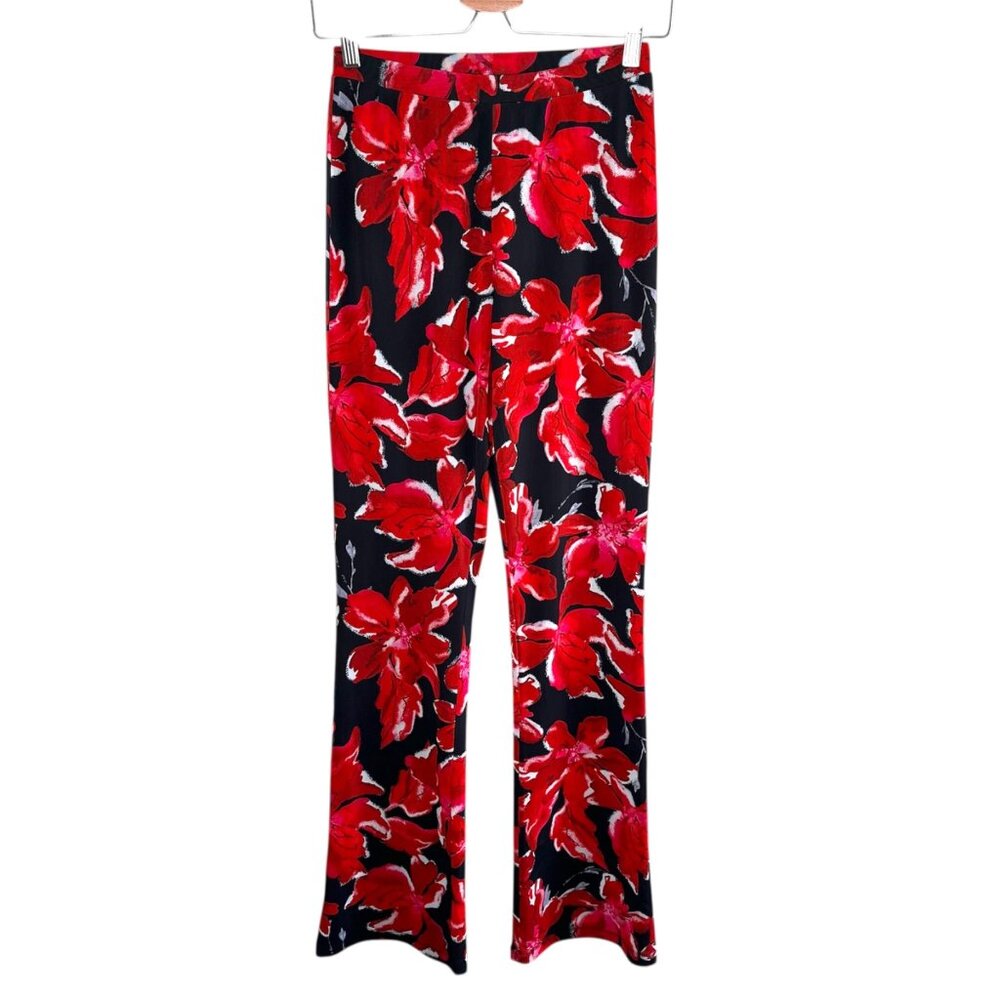 White Fox Boutique Womens Red & Black Floral Print Flared Pants Size Small